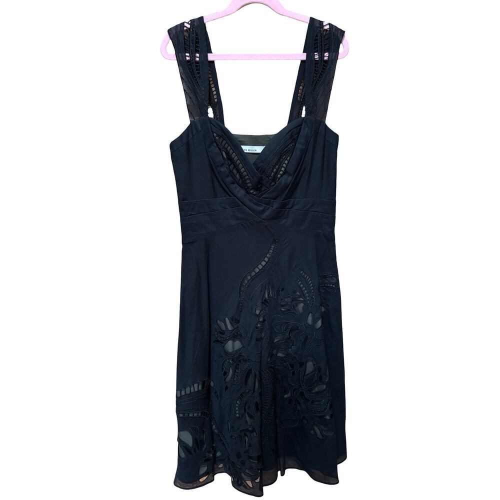 Karen Millen Black Cotton Silk Cutout Embroidered Midi Dress Size 2